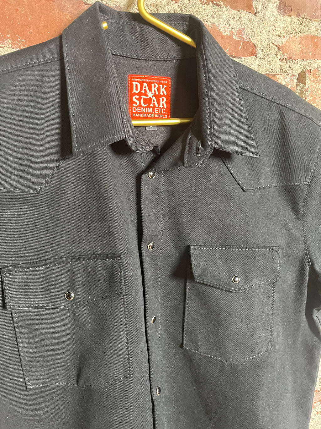 10oz Black Bull Denim Pearl Snap Western Shirt (L)