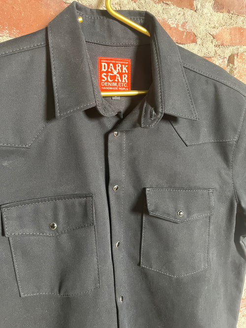 10oz Black Bull Denim Pearl Snap Western Shirt (L)