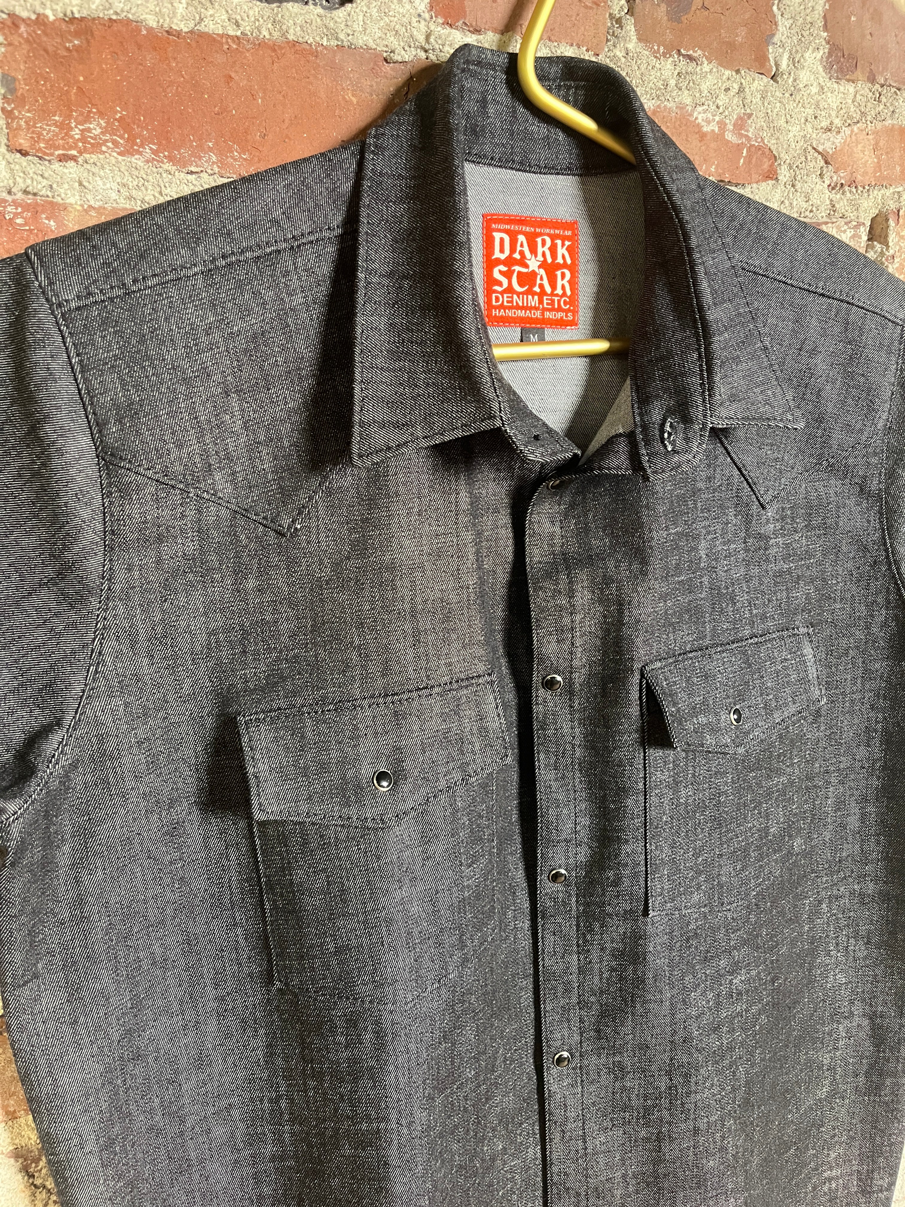9oz Black Denim Pearl Snap Western Shirt (M)
